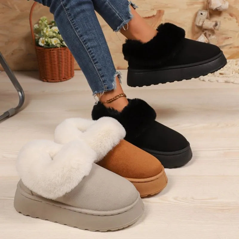Anti-slip Shoe Thick Plush Snow Boots Women Faux Suede Platform Fur