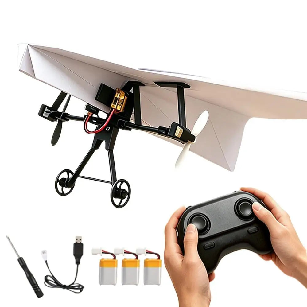 Paper Airplane Remote Control DIY Aircraft Toys Electric Remote Control Plane For Boys Girls Backyard Park Beach Camping School Zpaxo Three electric China Mainland