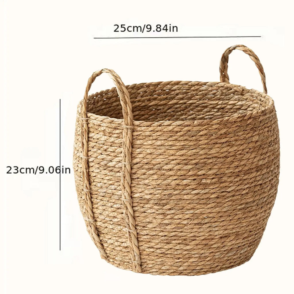 Rattan Planter Basket Rustic Organizer Handle Woven Plant Indoor