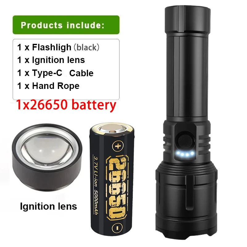 5000mAh LED Tactical Flashlight – Type-C Rechargeable Power Bank