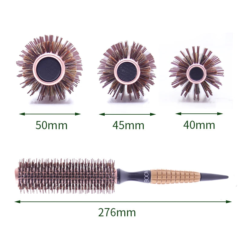 Round Barrel Boar Bristles Hair Brush Women Blowing Curling Styling Hair Comb Anti Static Roll Hairbrush Profissional Wood Combs Zpaxo