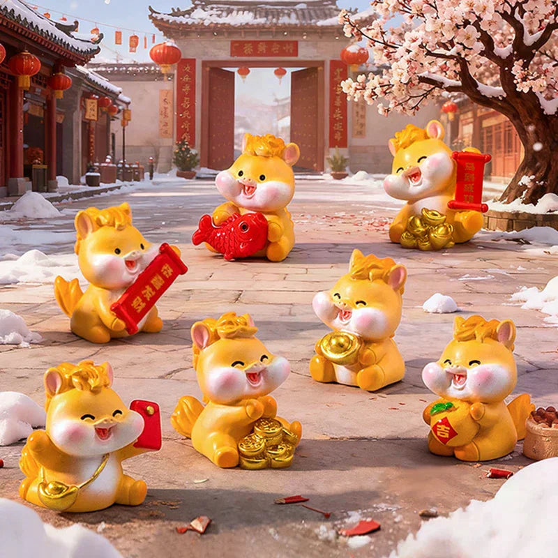 2026 New Year Figurines Miniatures Cartoon Lucky Horse Micro Landscape Car Interior Home Desk Ornaments Room Decor Gift Zpaxo