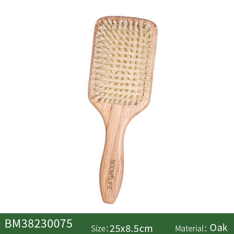 BOOMSLIFE Boar Bristle Hair Brush Square Paddle Scalp Massage Hairbrush USA Oak Wood Comb for Hair Women Barber Beauty Hair Care Zpaxo Boar mix Nylon