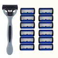 Men's Safety Razor Manual Stainless Steel 6-Layer Blade Hair Removal Tool Replaceable Razor Head Grooming Kit Zpaxo 1Handle and 12Blades