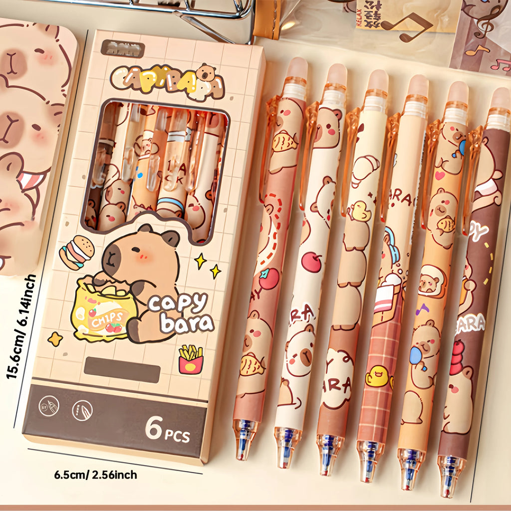 Cute Capybara Erasable Gel Pens Retractable Blue Ink School Office