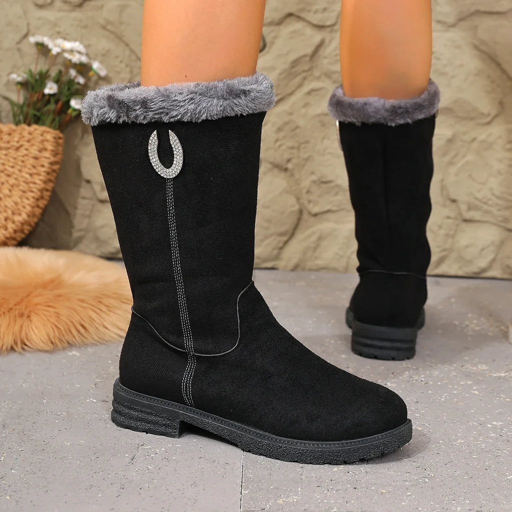 Women Boots 2025 New Wedge Platform Shoes for Women Winter Comfortable Cotton Shoes Fashion Mid-calf Boots Plush WarmSnow Boots Zpaxo