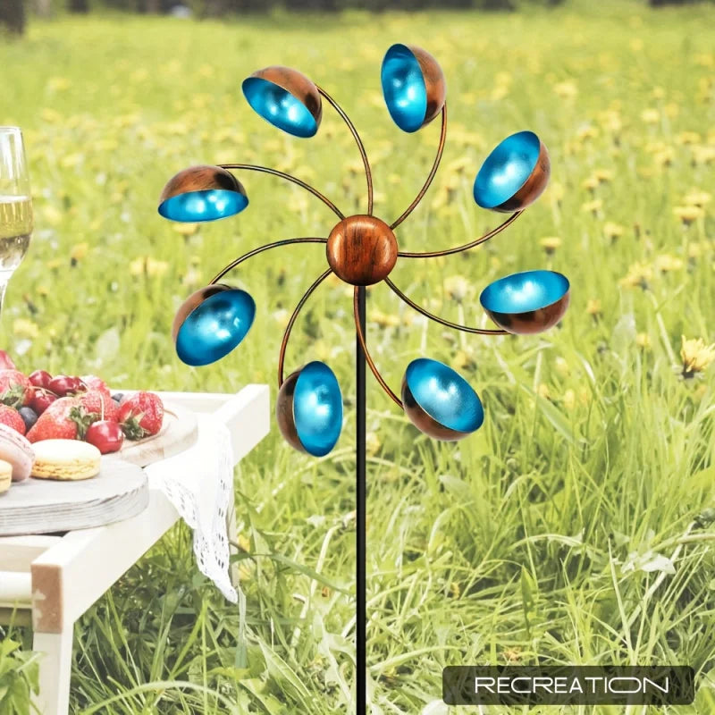 Iron 360 Degree Rotating Windmill Artistic Patio Lawn Deck Outdoor