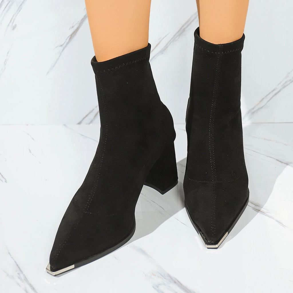 Women Short Boots 2025 New Classic Autumn Winter Shoes Female Thick Heel Pointed Toe Women Shoes Fashion Slimming Ankle Booties Zpaxo