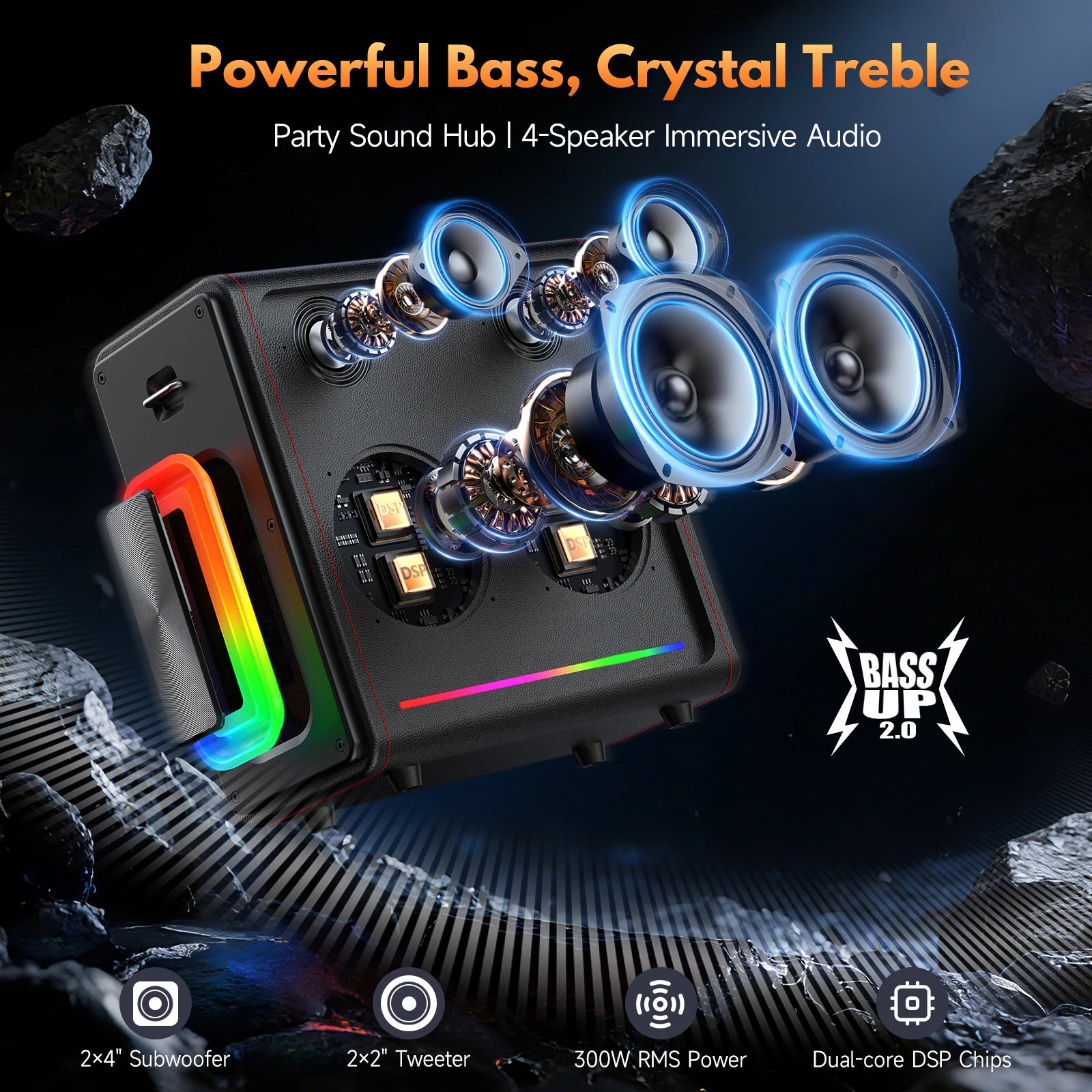 MS78 Karaoke Machine 2 Wireless Mics Bluetooth 5 3 Speaker Bass