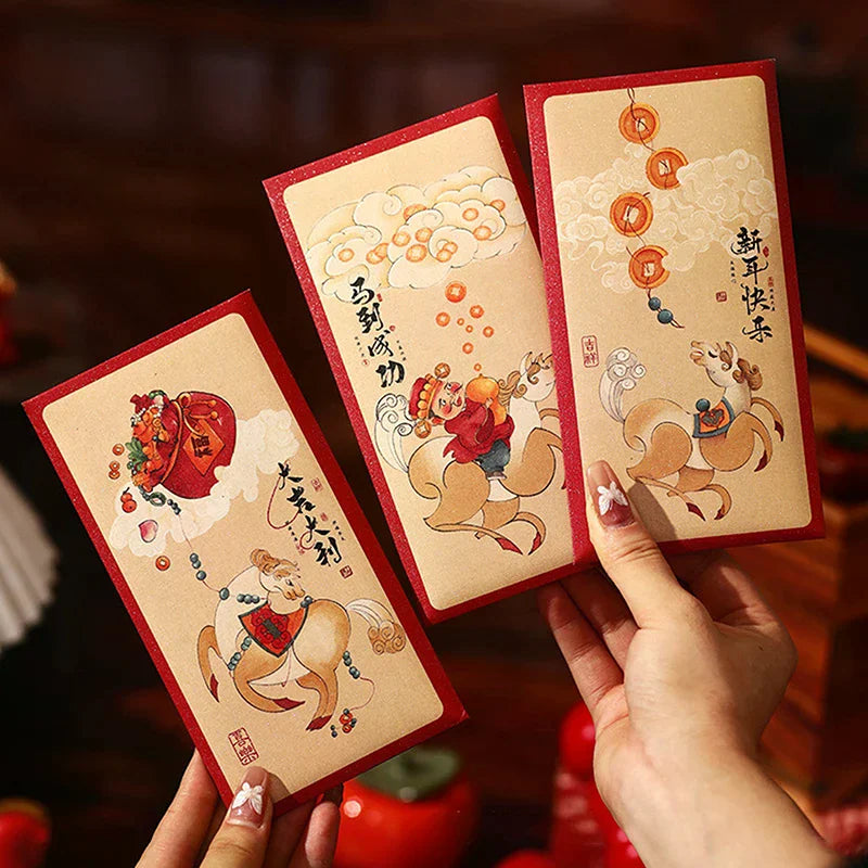 6PCS 2026 Year Of The Horse Red Envelopes Chinese New Year Red Packet Lucky Money Bag Gift Envelopes Red Packet Zpaxo