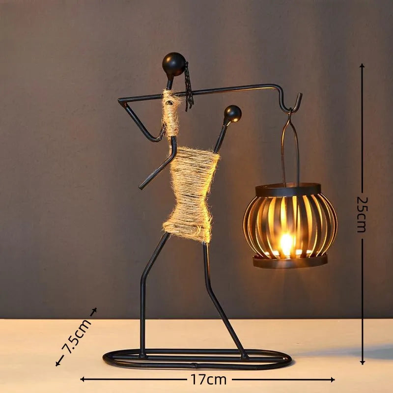 Nordic Metal Candle Holder Abstract Character Handmade Vintage Candlestick for Wedding Home Coffee Shop Table Art Decoration New Zpaxo C