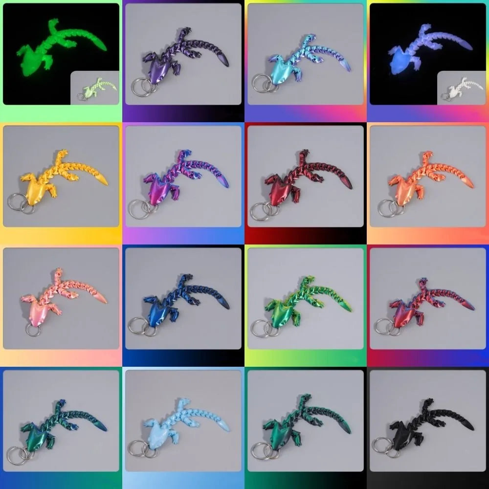 3D Printed Chinese Dragon Keychain Fidget Cartoon Adjustable Body Joints Pendant Mini Charms Articulated Dragon Lizard Zpaxo