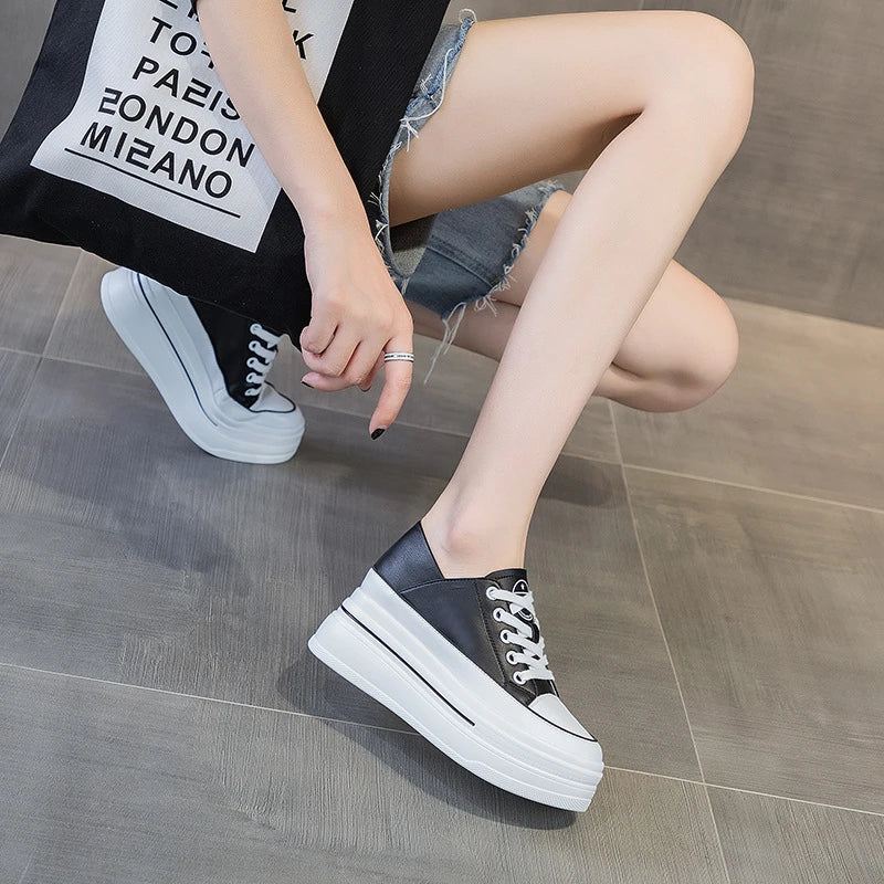 Women Comfortable Platform White Black Sneakers Two-way Wearable Zpaxo