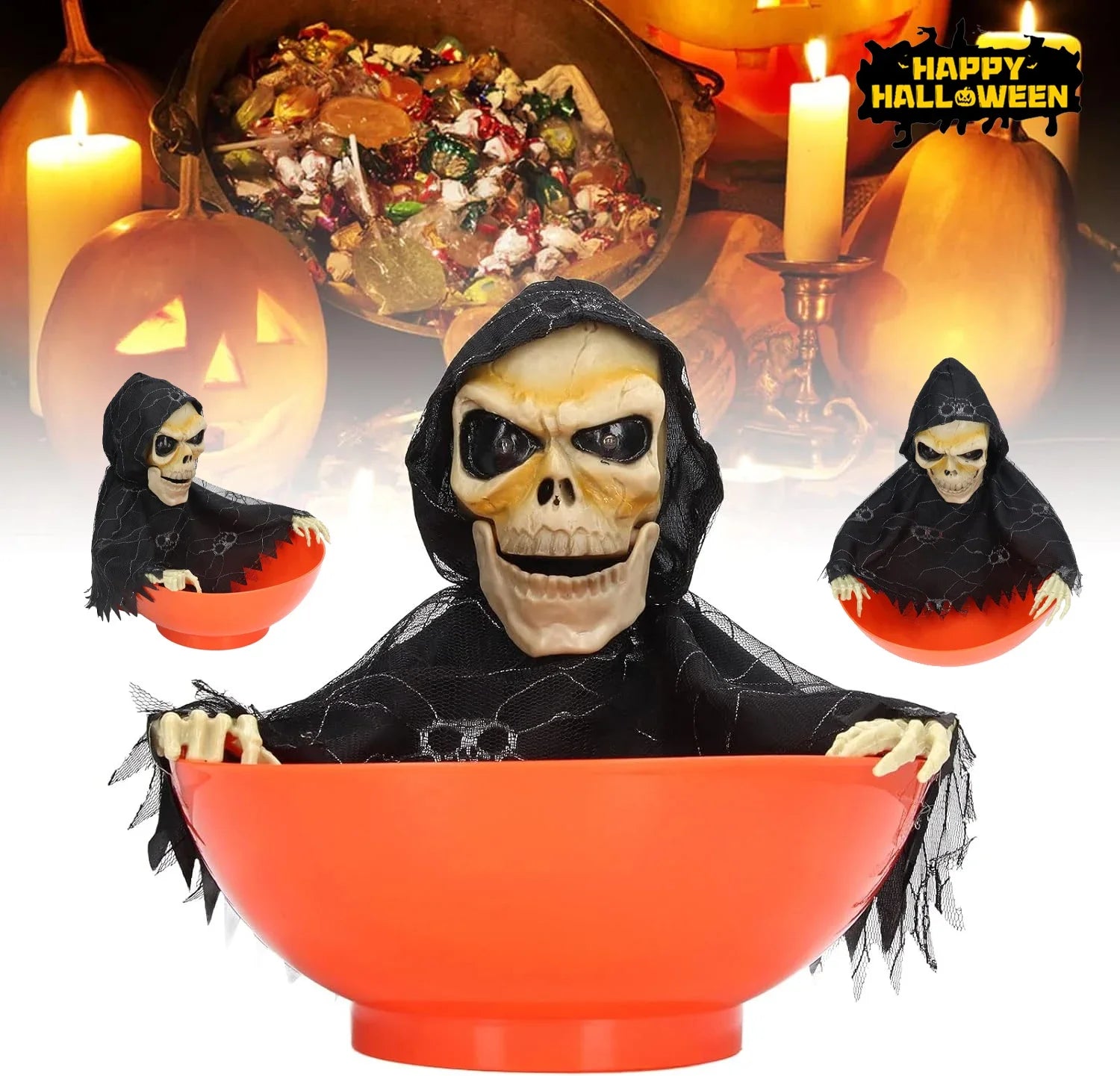 Haunted House Motion-activated Screaming Skull Bowl Glowing