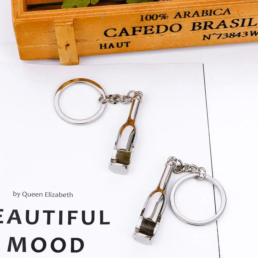 Outdoor Zinc Alloy Beer Key Ring Wine Bottle Shaped Opener Key Chain Zpaxo
