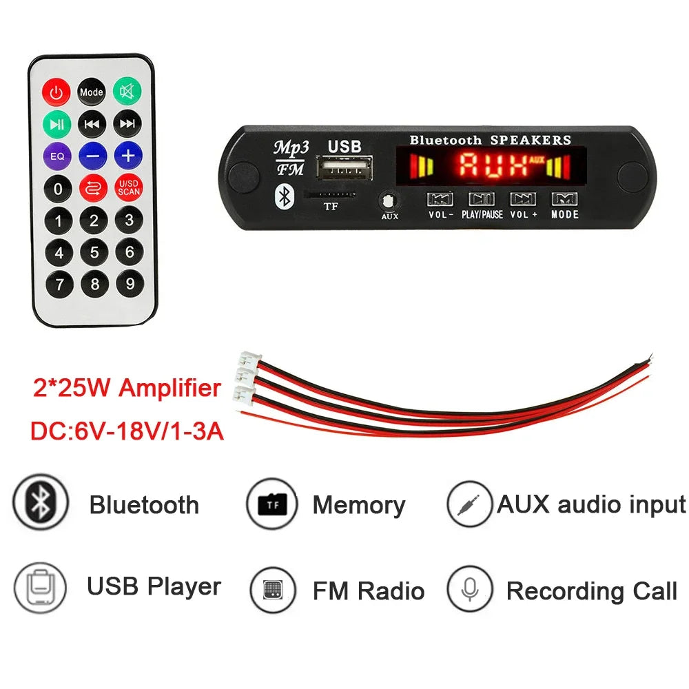 50W Amplifier MP3 Decoder Board DC 9V 12V BT5.0 Car MP3 Player USB Recording Module FM AUX Radio For Speaker Handsfree Zpaxo