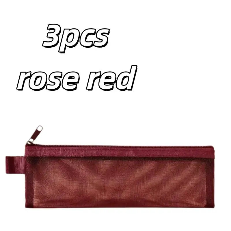 3pcs Nylon Makeup Brush Bags – Transparent Mesh, Large Capacity for Lipsticks, Eyebrow Pencils & Brushes Zpaxo 3pcs rose red