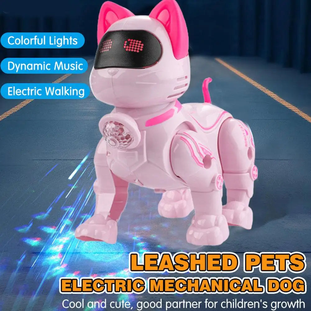 NEW Electric Robot Cat Toy Walking Singing Interactive Pet Toy with Leash Pink Machine Toy Birthday Gift for Kids Boys Girls Zpaxo