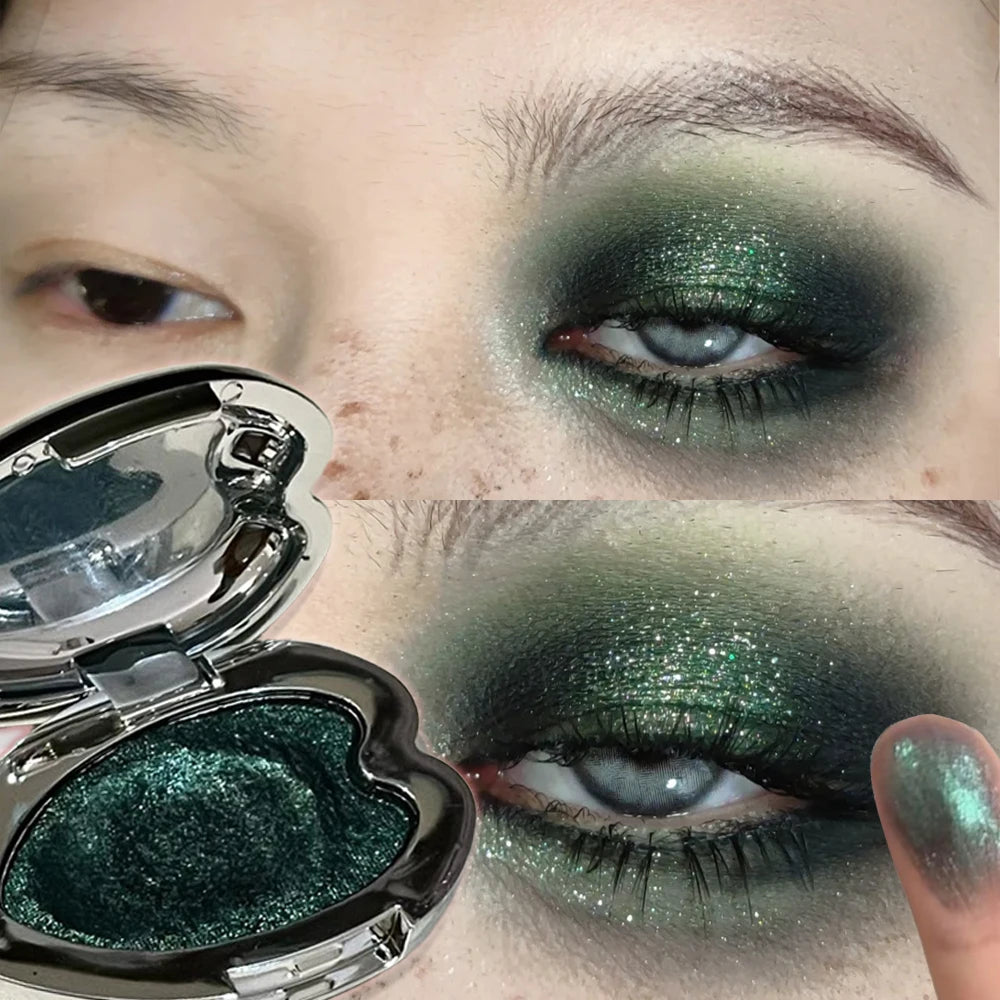 Smoked Punk Green Pearl Eyeshadow Diamond Metallic Brighten Mashed Potato Glitter Highlighter Plate Makeup Sparkling Chameleon Zpaxo