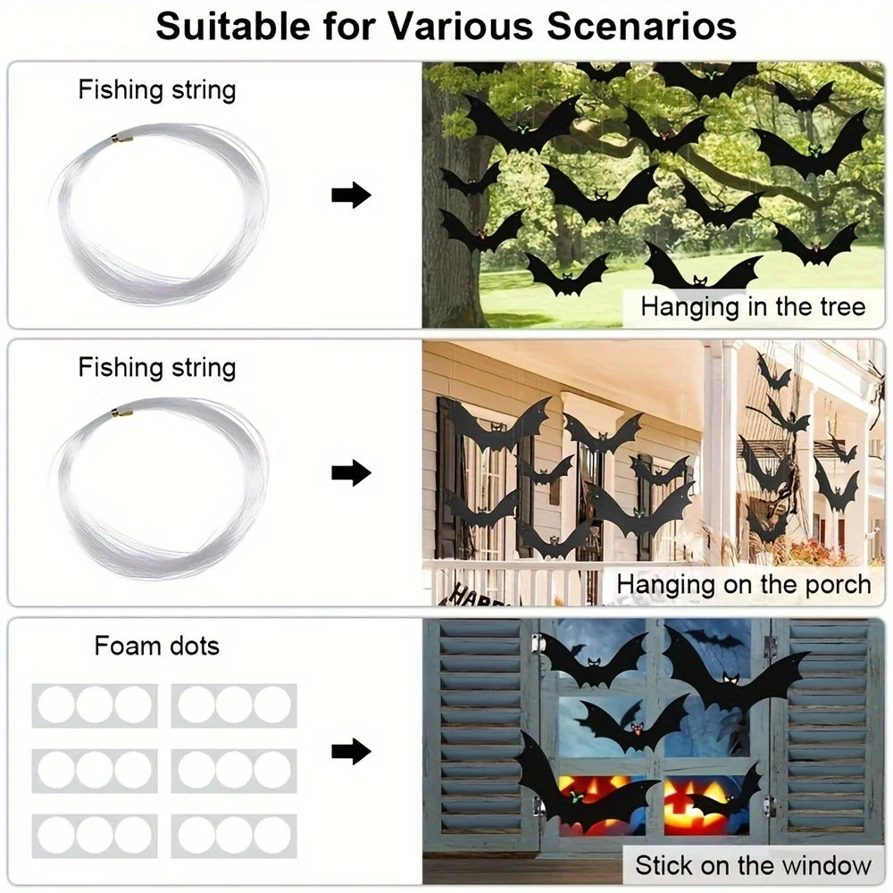 Hanging Bats Halloween Outdoor Decor Large Flying Plastic 3 Sizes