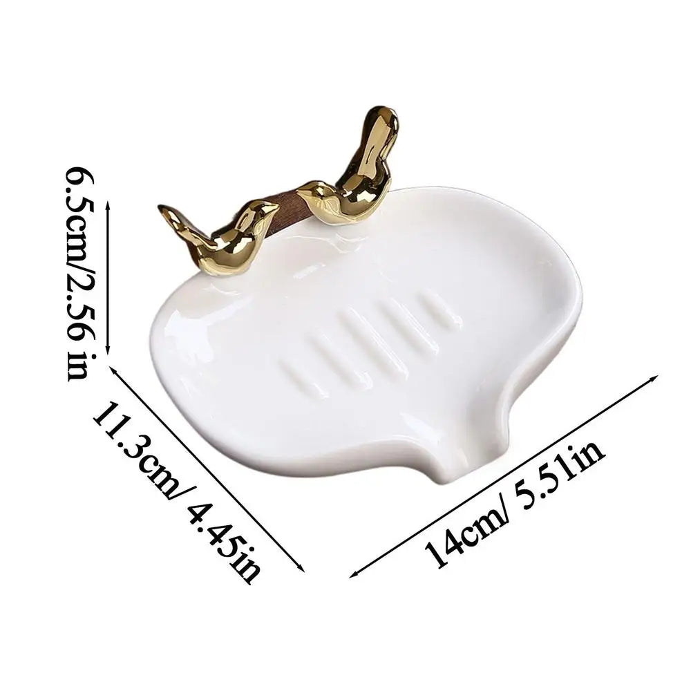 Bird Design Ceramic Soap Dish Self Draining Holder Modern Sink Tray
