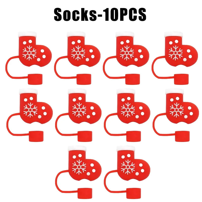 Christmas Straw Covers Caps Tumblers Dustproof Toppers Cups 30 Cup Zpaxo Socks-10PCS