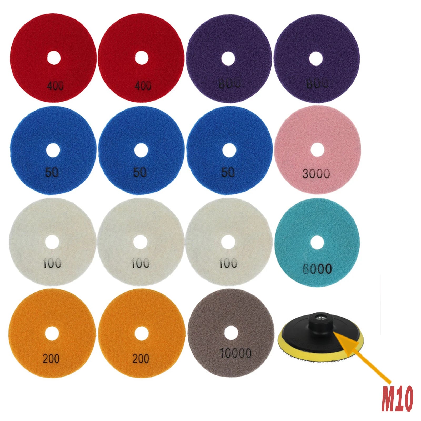 10-16pcs 4 inch Diamond Polishing Pads Kit Wet/Dry Buff Disc Abrasive Grinding Discs Set for Granite Concrete Glass Polishing Zpaxo 16PCS 50-10000 4 inches multi-tool