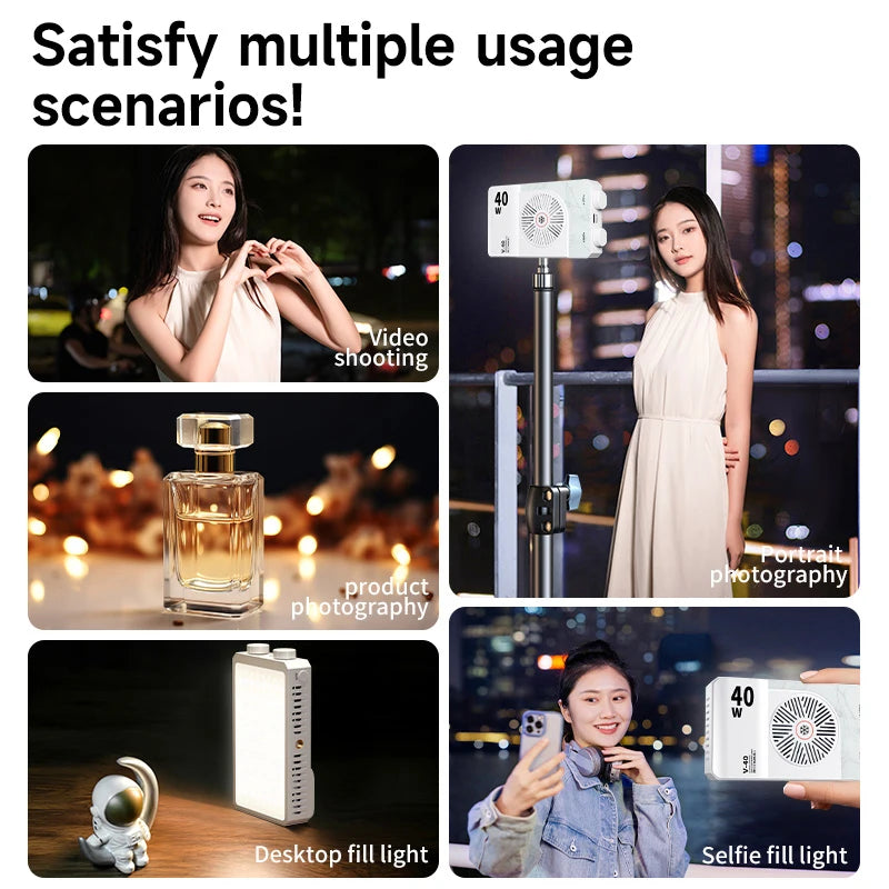 40W LED Camera Light 2800K-9000K Handheld Video Fill 4400mAh