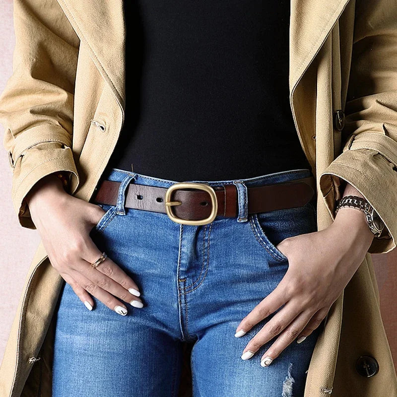DINISITON Women S Belt Leather Belts Female Gold Pin Buckle Strap