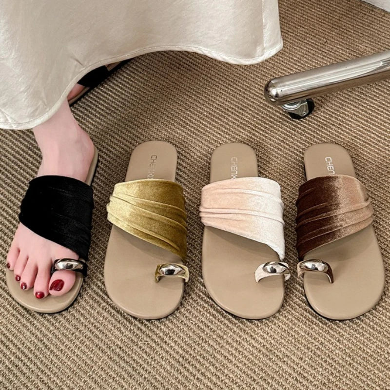 Women's Round Toe Loop Comfortable Vintage Slippers 2026 Summer Women Zpaxo