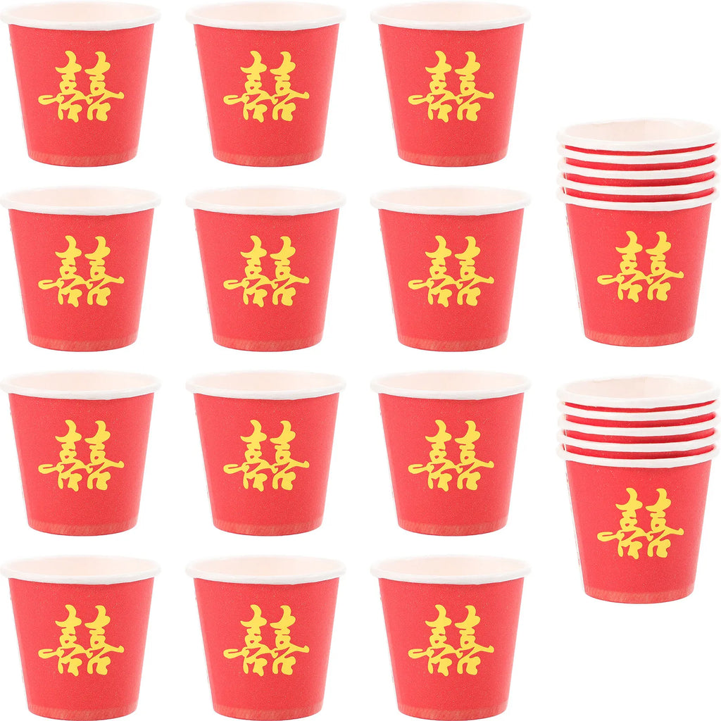 Wedding Paper Cups Red Xi Theme Small Disposable Tea Party Chinese