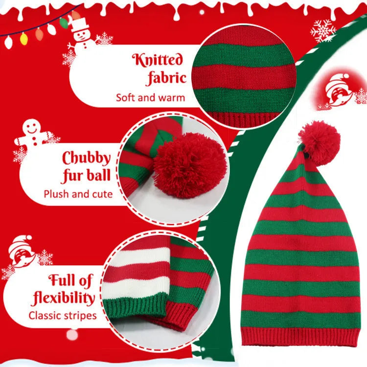 Unisex Christmas Knit Hat European Long-tail Pom Elf Beanie Festive