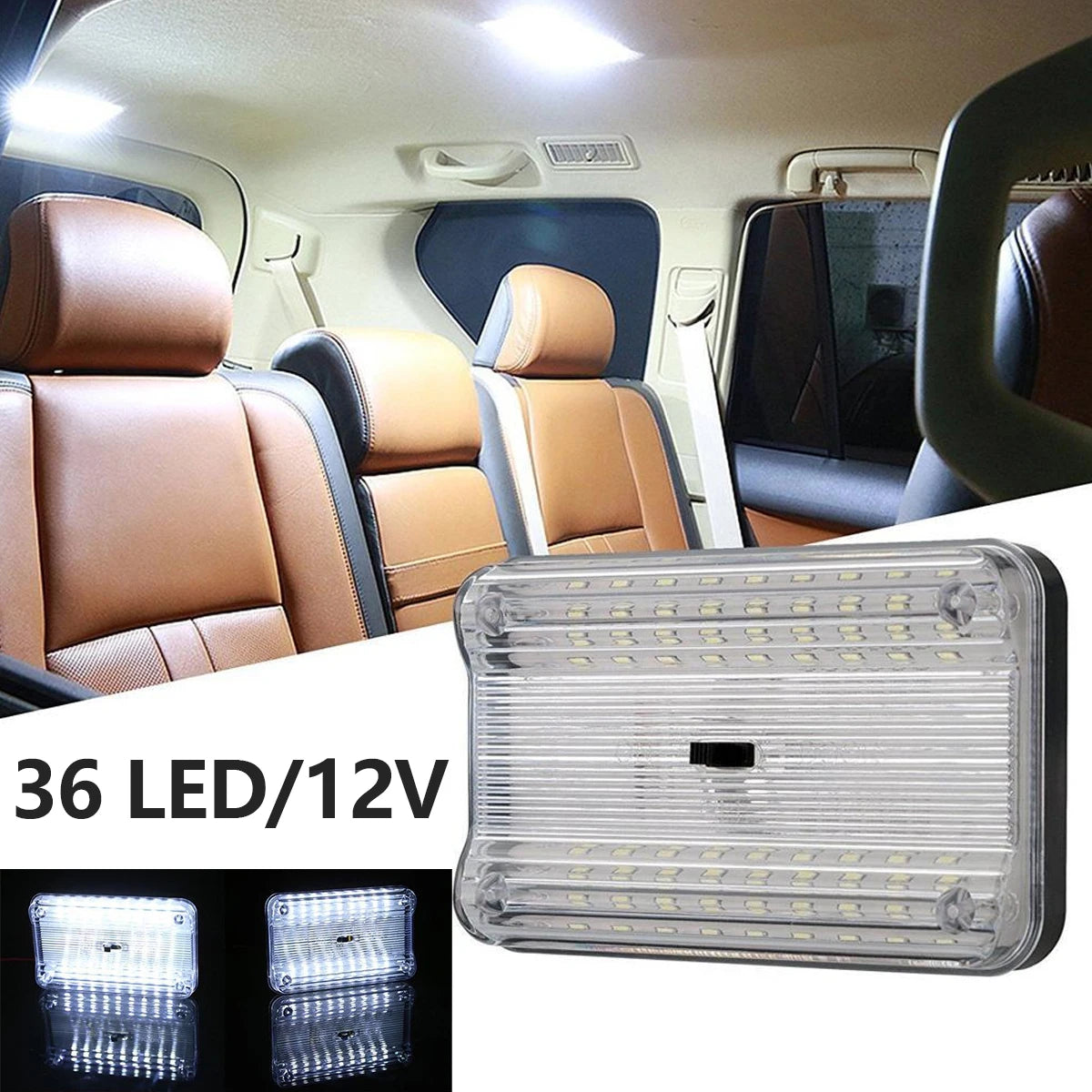 36 LED Car White Rectangular Lights 12V Vehicle Ceiling LED Lighting Lamp Auto Dome Reading Light with On/Off Switch Trunk Lamp Zpaxo