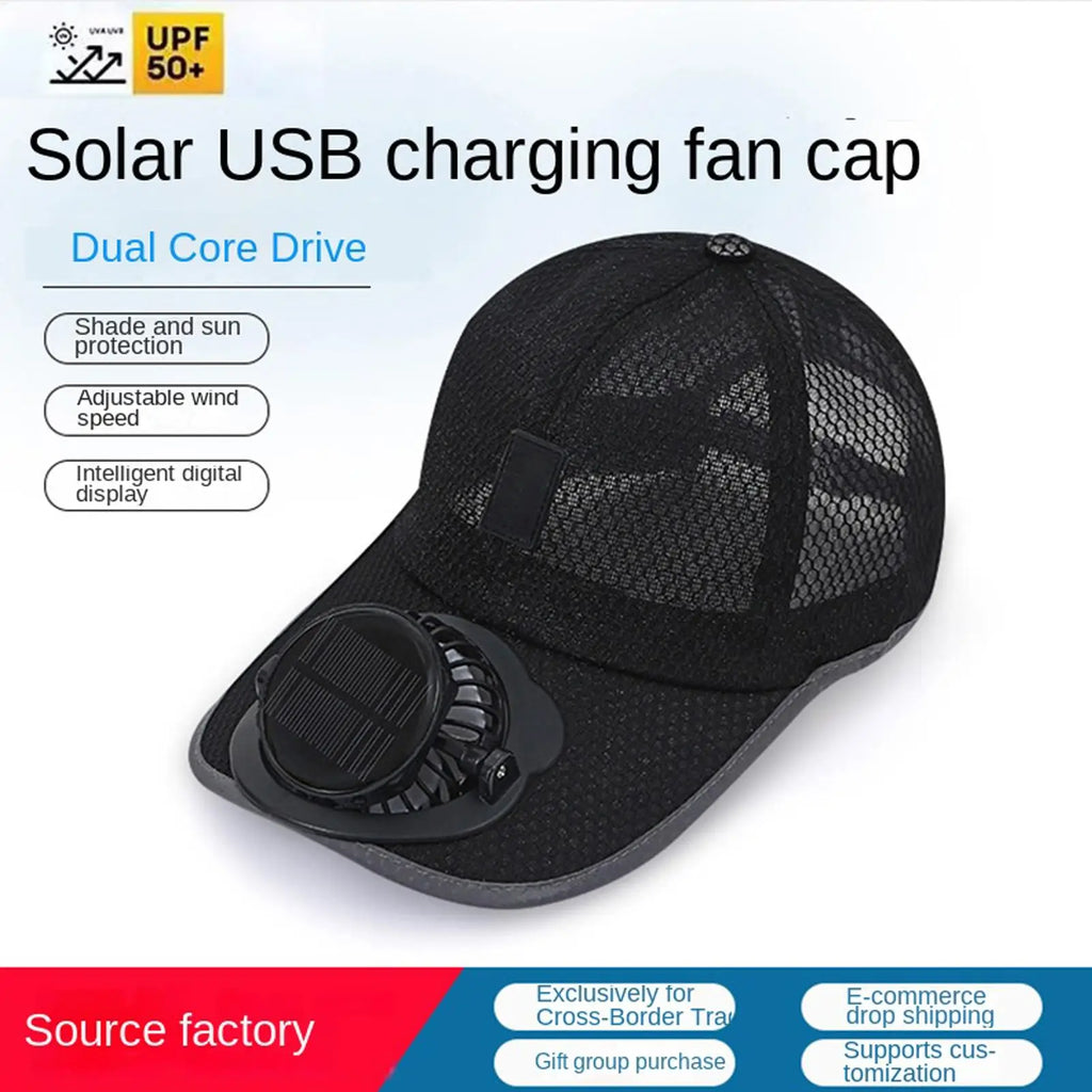 Solar Cooling Fan Baseball Caps 3 Speed USB Breathable Wide Brim Sun