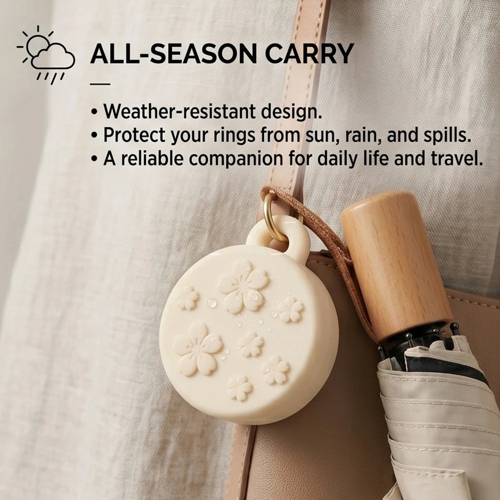 Portable Sakura Ring Holder Keychain Mini Jewelry Storage Case Travel