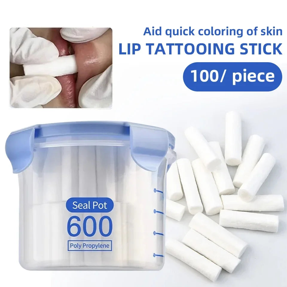 100PCS/box Disposable Lip Tattoo Skin Stretching Cotton Stick With Box Semi-Permanent Makeup Lip Embroidery Blush Recovery Tools Zpaxo