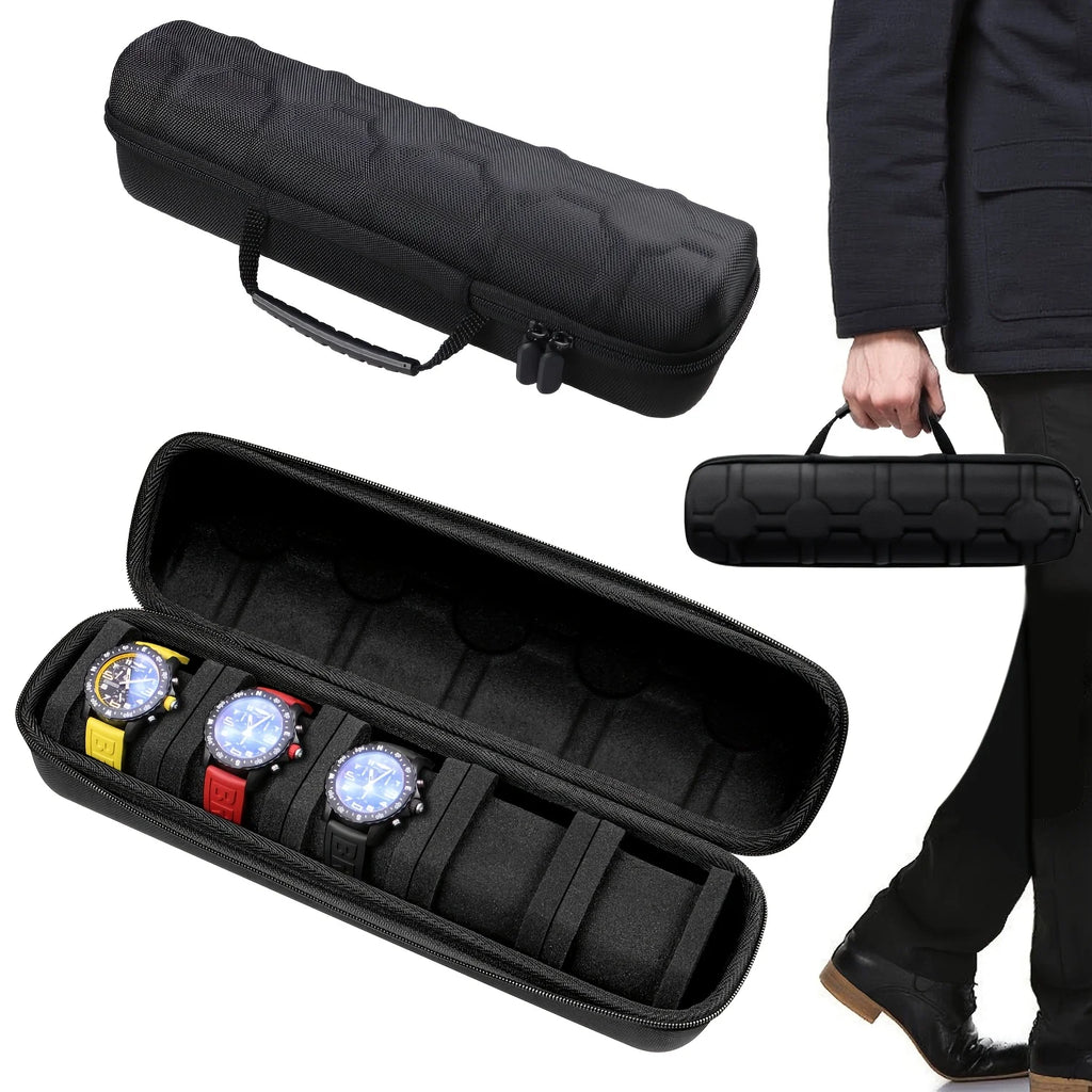 5-Slot Watch Case Hard Shell Travel Organizer Pillow Insert Ready