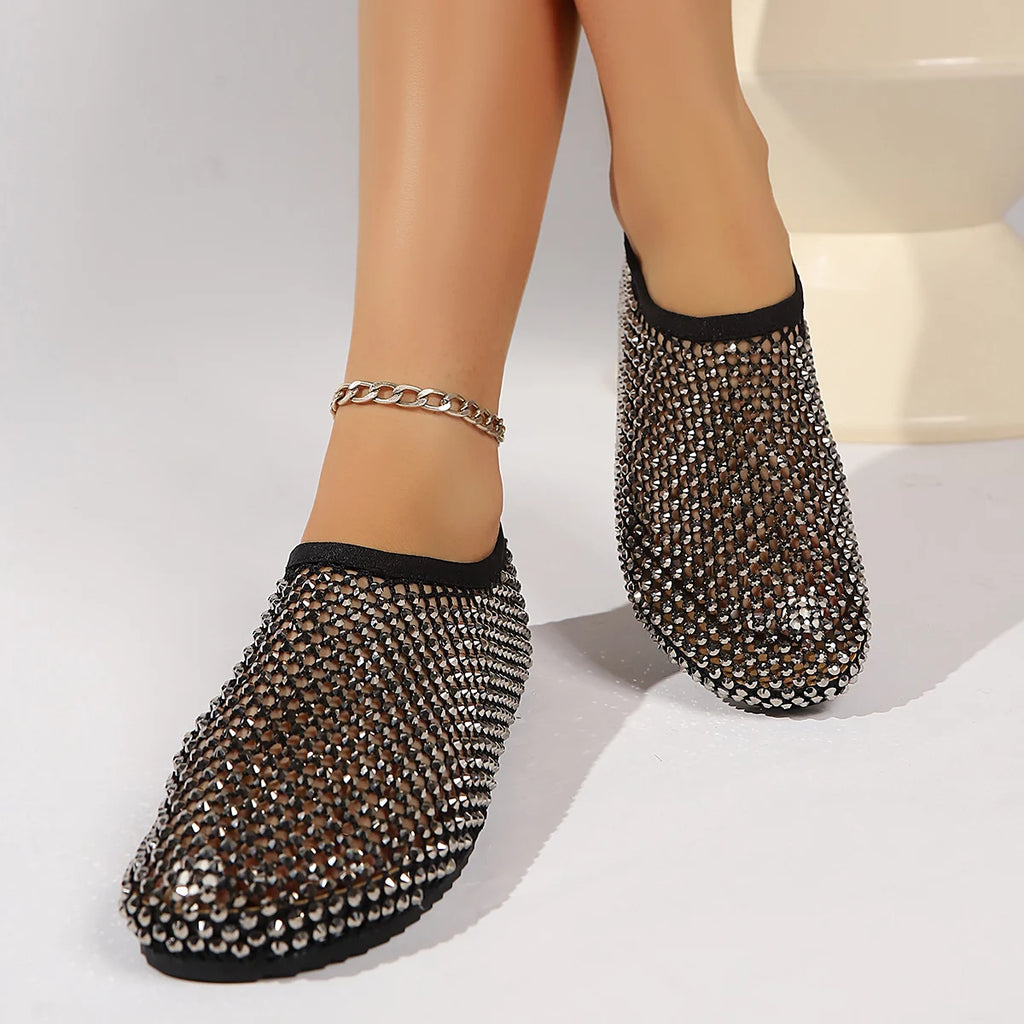 Women Sandals Round Toe Sandals Hollow Short Boots Water Diamond Sexy Flat Shoes Fashion Banquet Shoes Women Zapatos De Mujer Zpaxo