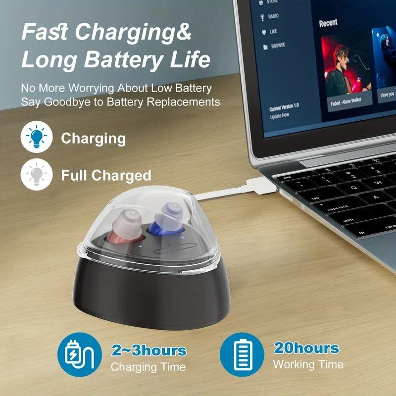 Portable Rechargeable Hearing Amplifiers Headphones Seniors Magnetic