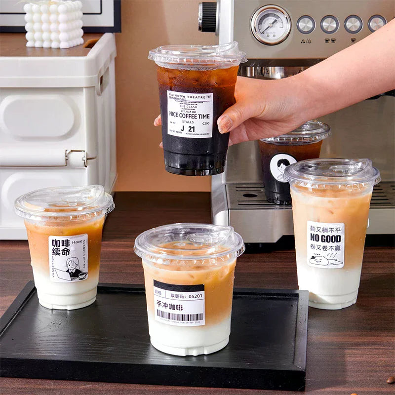 Clear Plastic Cup Strawless Lids Disposable Cups Iced Coffee Juice Zpaxo