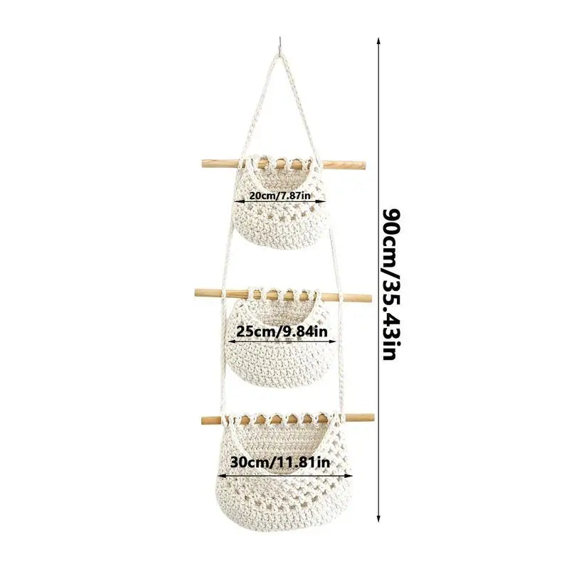 3 Tier Fruit Hanging Basket Bohemian Decor Home Kitchen Woven
