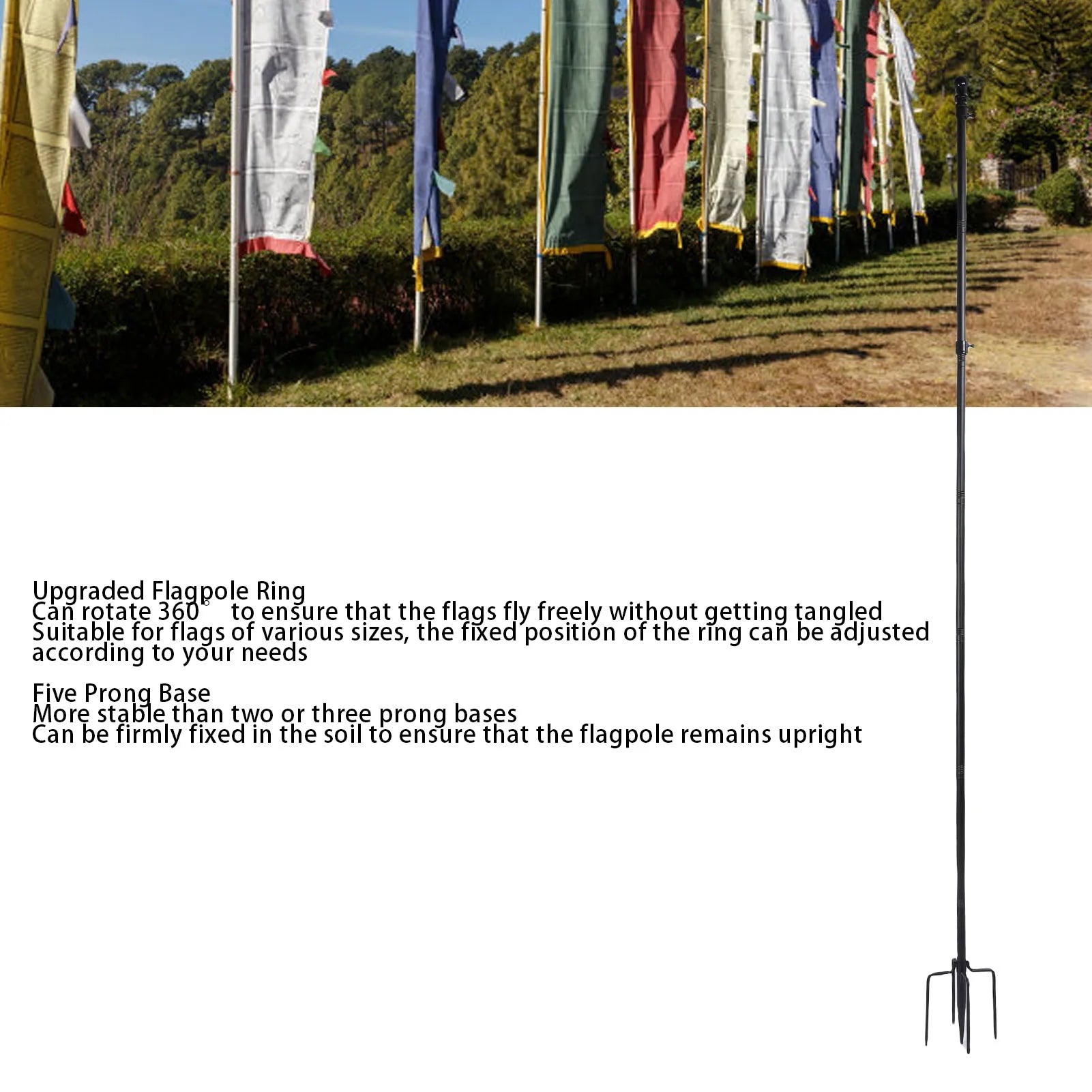 10 FT Ground Garden Flag Pole Thickened Stainless Steel Flagpole Outdoor Flag Pole Tool with 5 Prong Base for Yard Garden Zpaxo