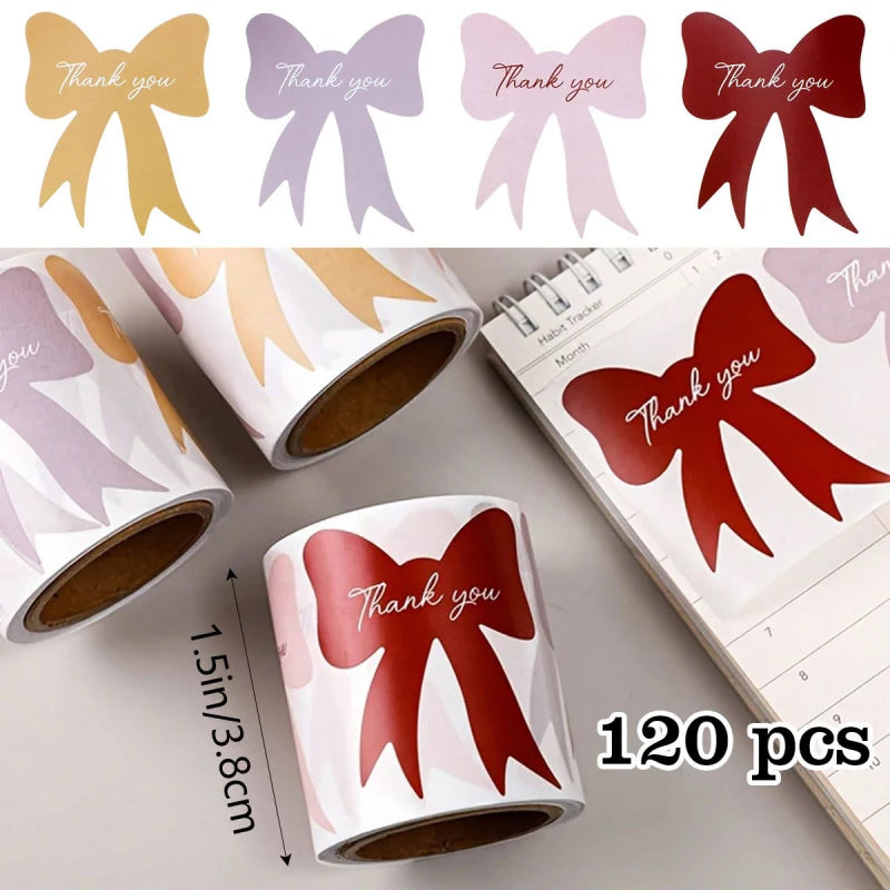 120-Piece Bow-shaped Thank You Stickers Wrapping Seals Bullet Journal