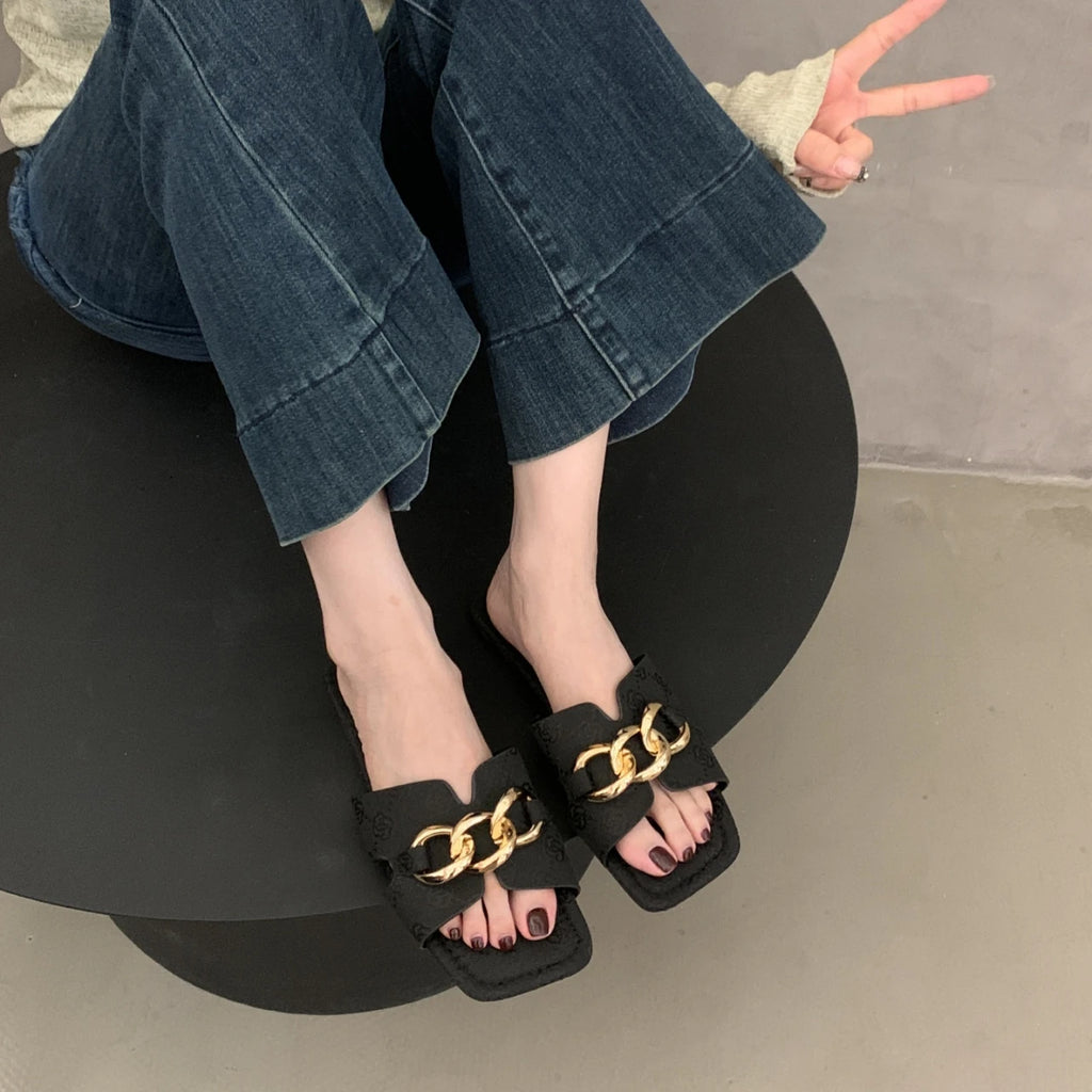 Women Flat Slippers 2025 Summer Big Shoes Trend Designer Luxury Zpaxo