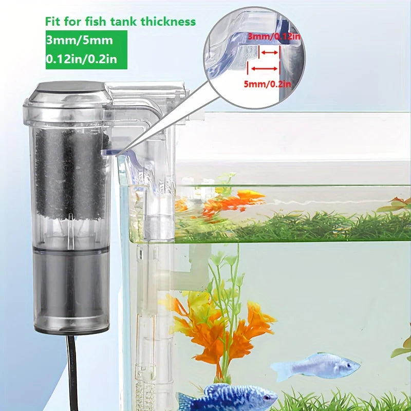 Hang-on-back Aquarium Filter 5V USB Powered Compact Waterfall 2 5W H