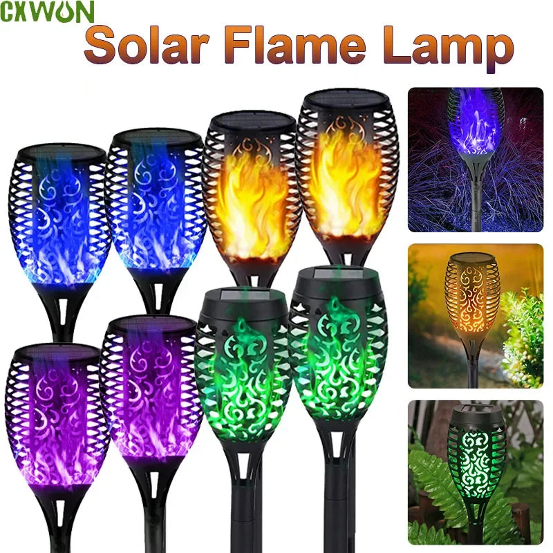 Outdoor Solar Flame Light Flickering Blue RGB Purple Lamp Waterproof Zpaxo