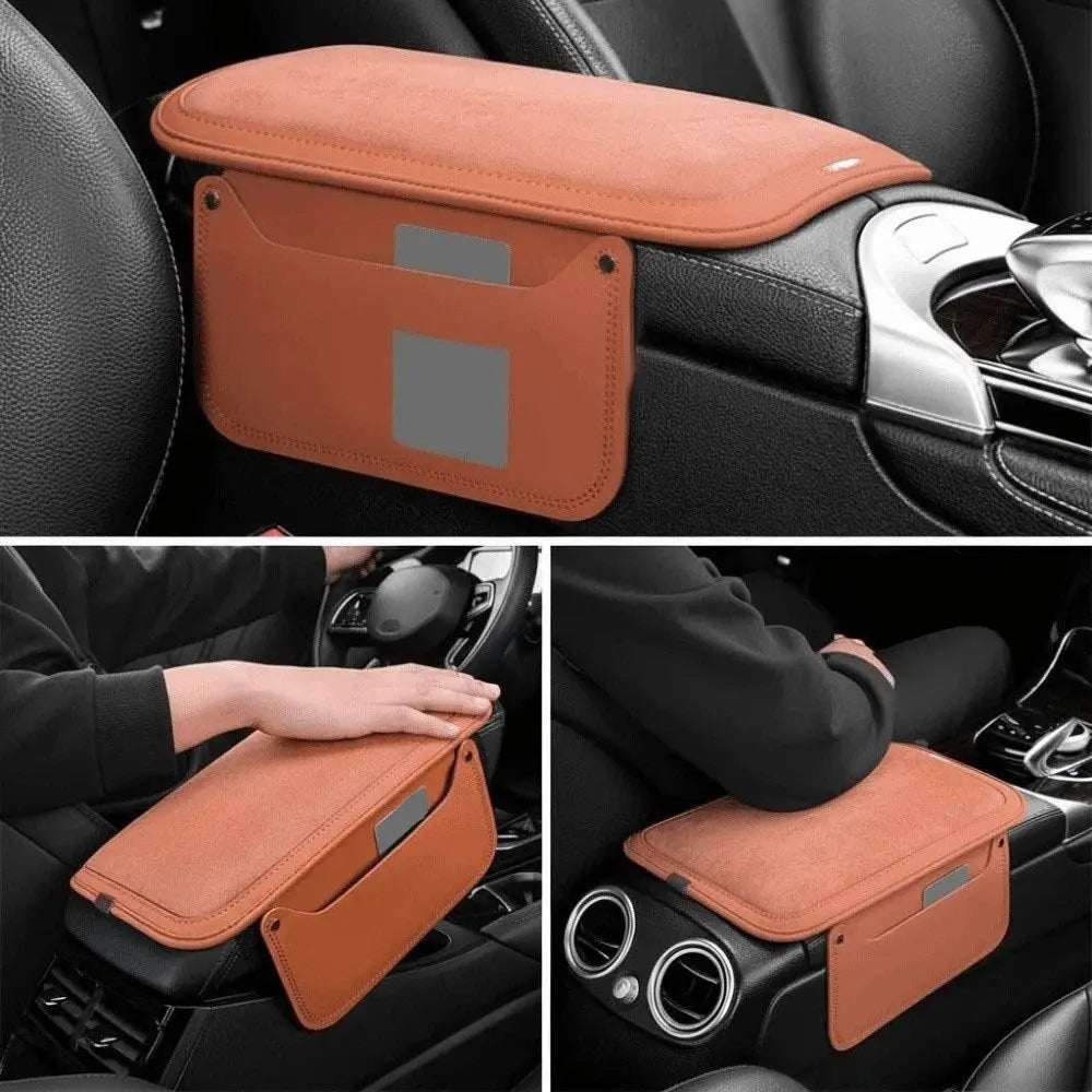 PU Leather Center Console Armrest Cushion Thicken Side Extension Pockets Car Elbow Support Pad Phone Slot Non-slip Zpaxo