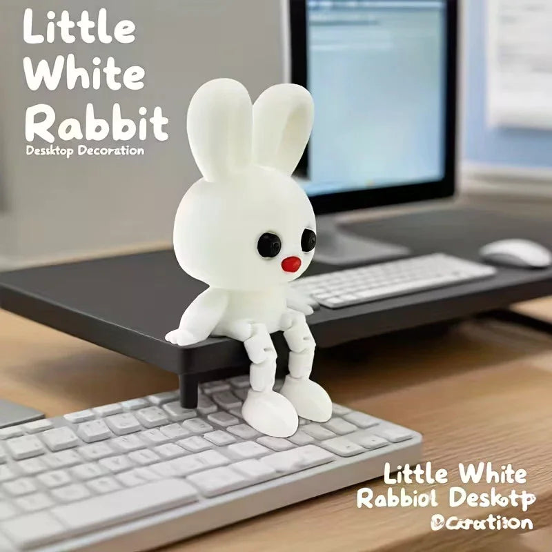 3D Printed Rabbit Ornament With Movable Joint Posable Doll Figure Fox Bear Hippo Statue Desktop Decor Holiday Gift Easter Decor Zpaxo