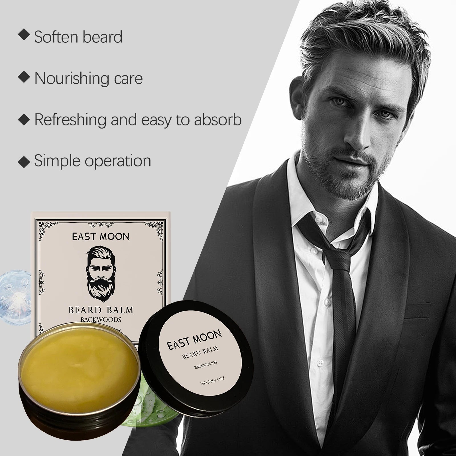 East Moon Men's Shea Butter Beard Balm Moisturizing Smoothing Beard Growth Wax Mustache Cream Facial Hair Care Reduce Frizz Zpaxo