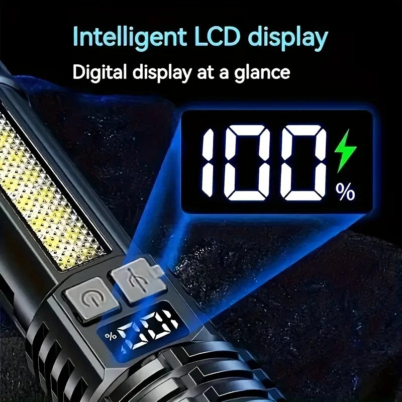 LED Zoomable Flashlight USB Rechargeable LCD Battery Display